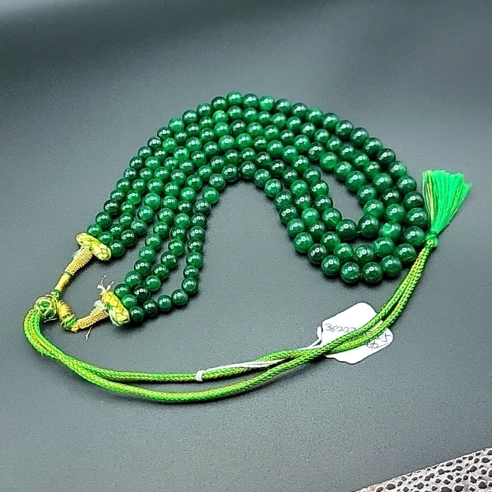 932.50 CTS GREEN EMERALD EARTH MINED 3 LINE ROUND BEADED GEMSTONE BEADS NECKLACE